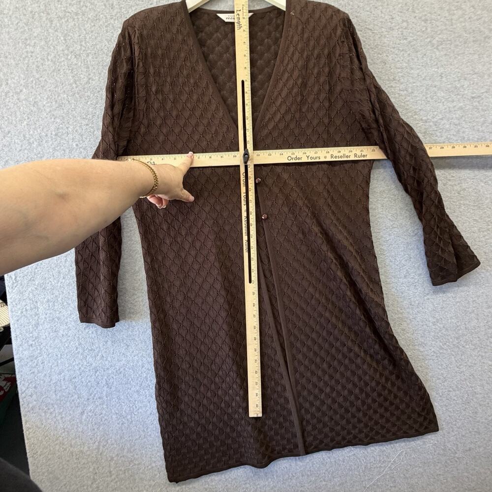 Exclusively Misook Brown Open Front Crochet Knit Cardigan Duster XL Boho Western - Picture 6 of 11